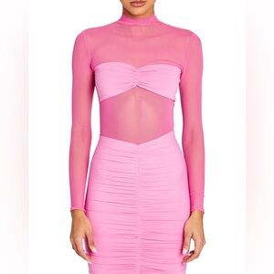 SER.O.YA Barbie Pink Mesh Long Sleeve Midi Levina Dress NEW Small